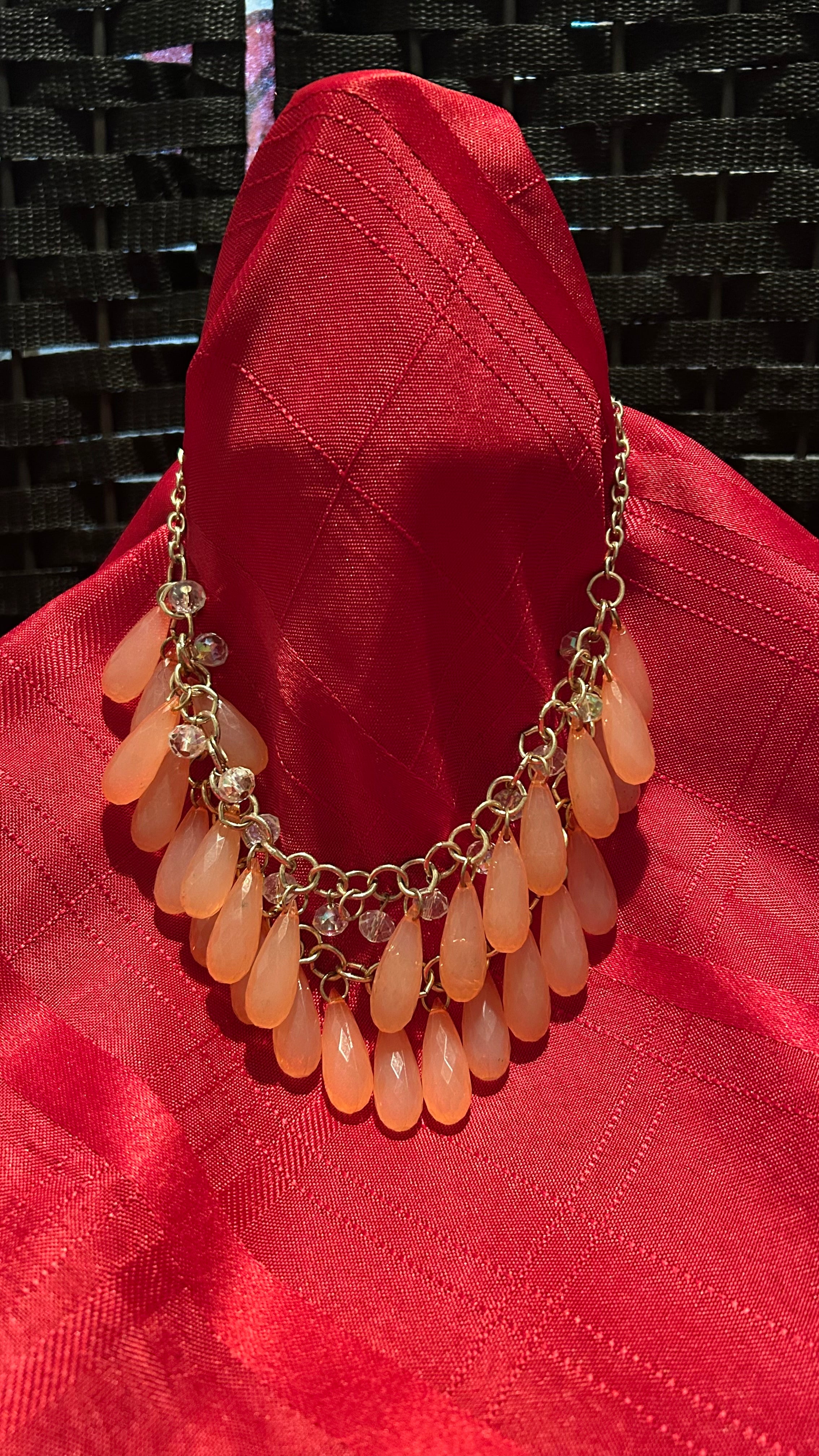 Peach briolette bib necklace