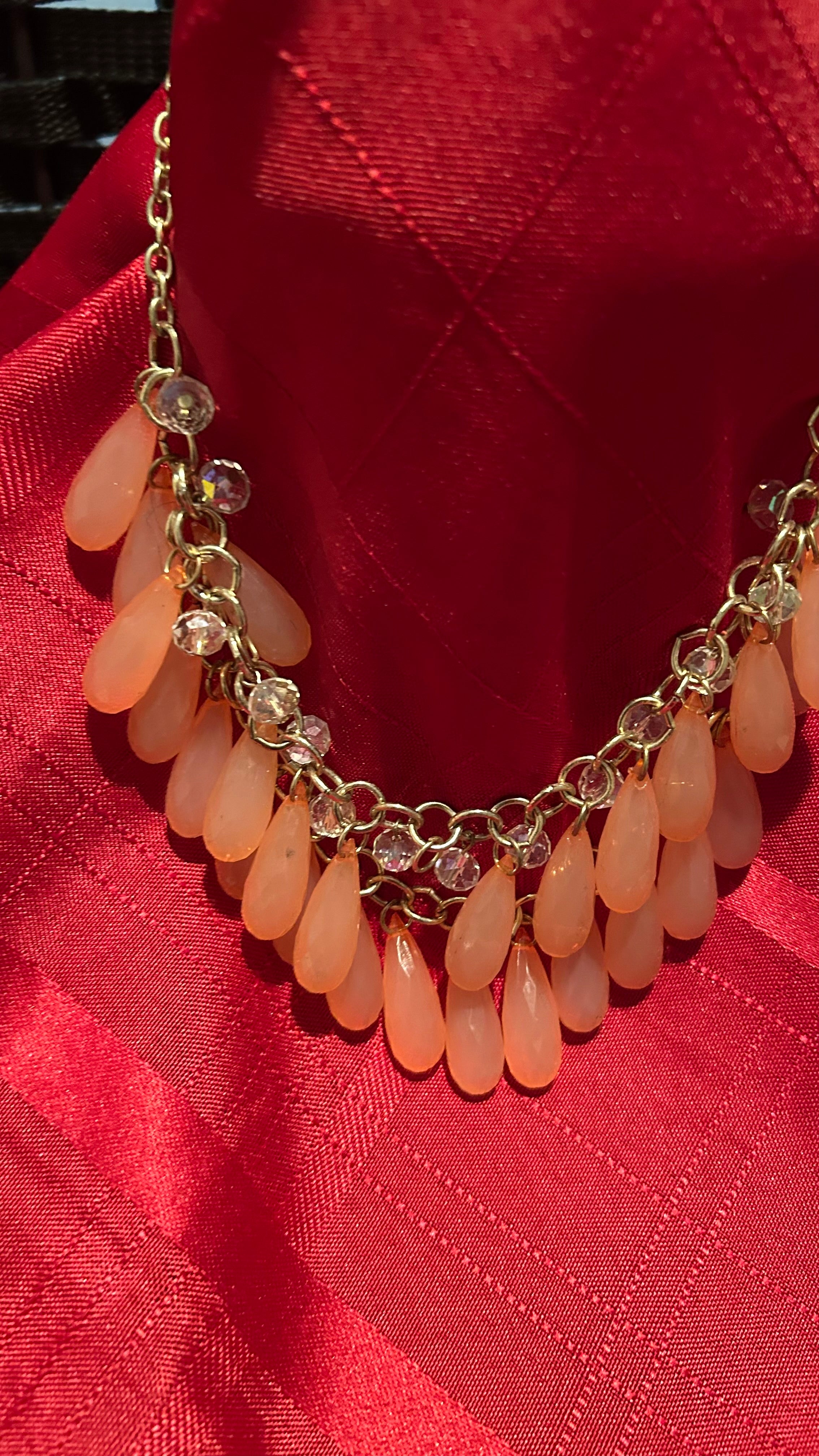 Peach briolette bib necklace