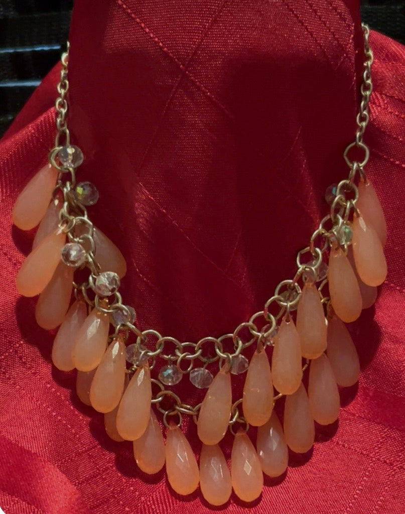 Peach briolette bib necklace