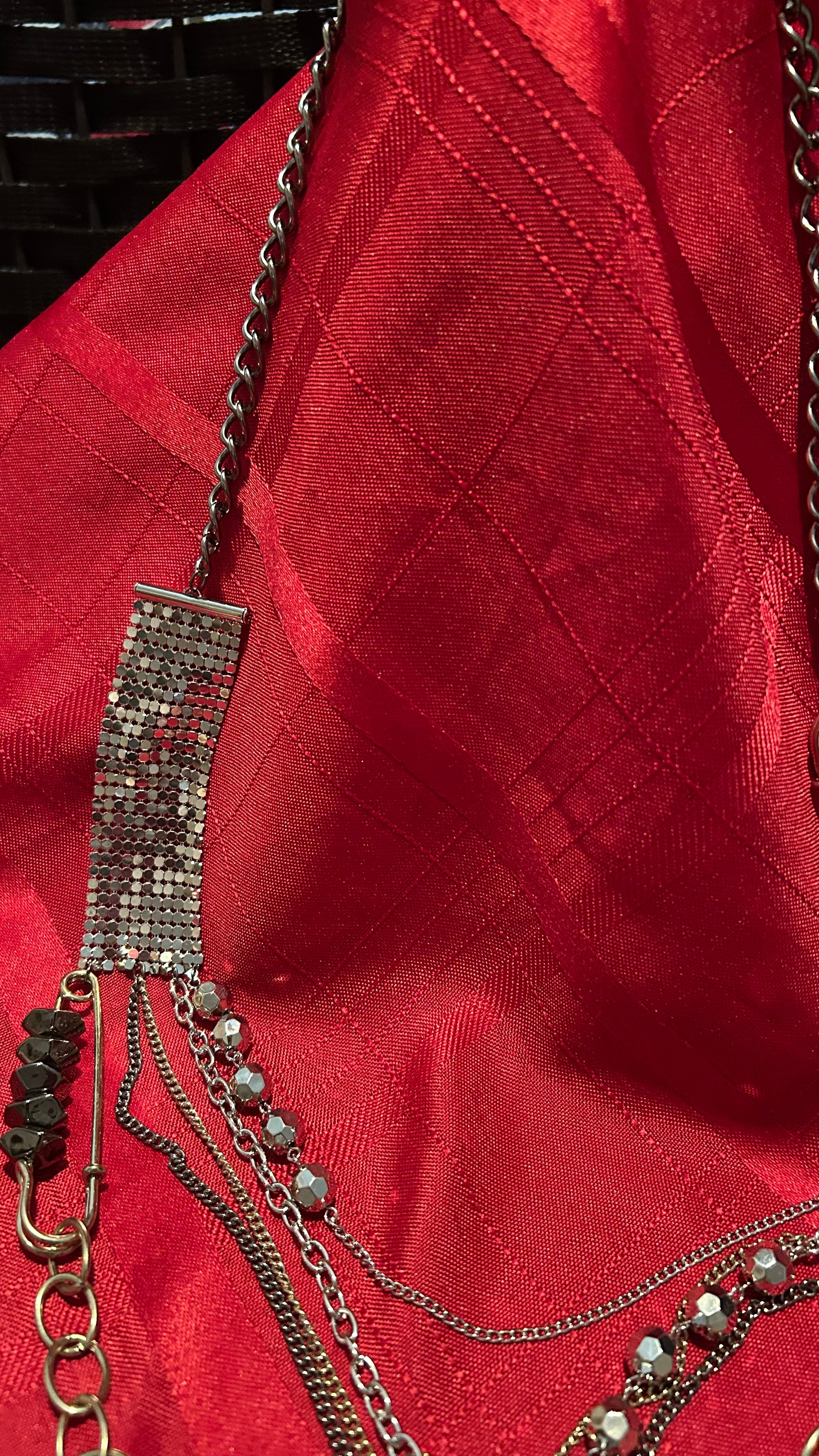 multi-strand silver-tone statement necklace,