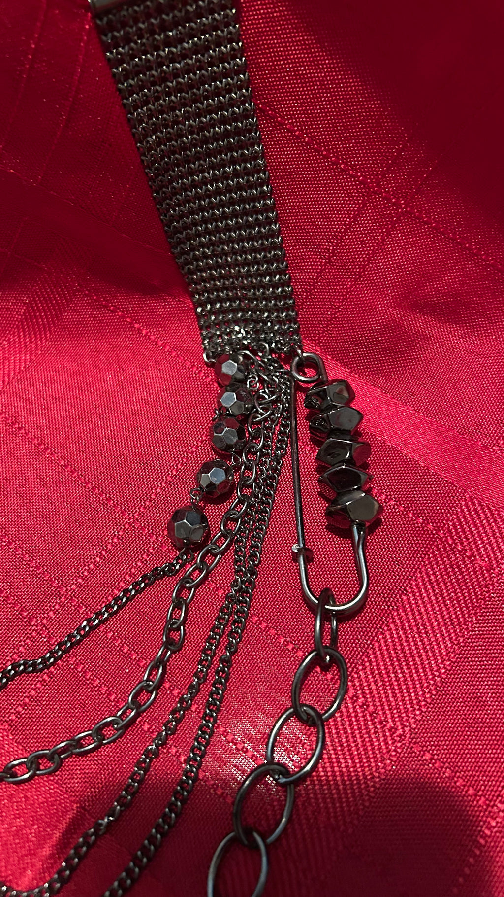 multi-strand silver-tone statement necklace,
