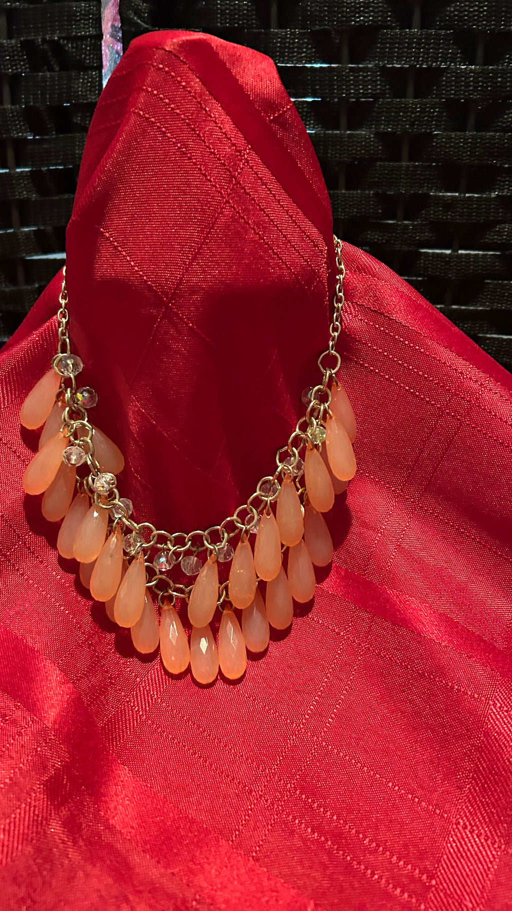 Peach briolette bib necklace