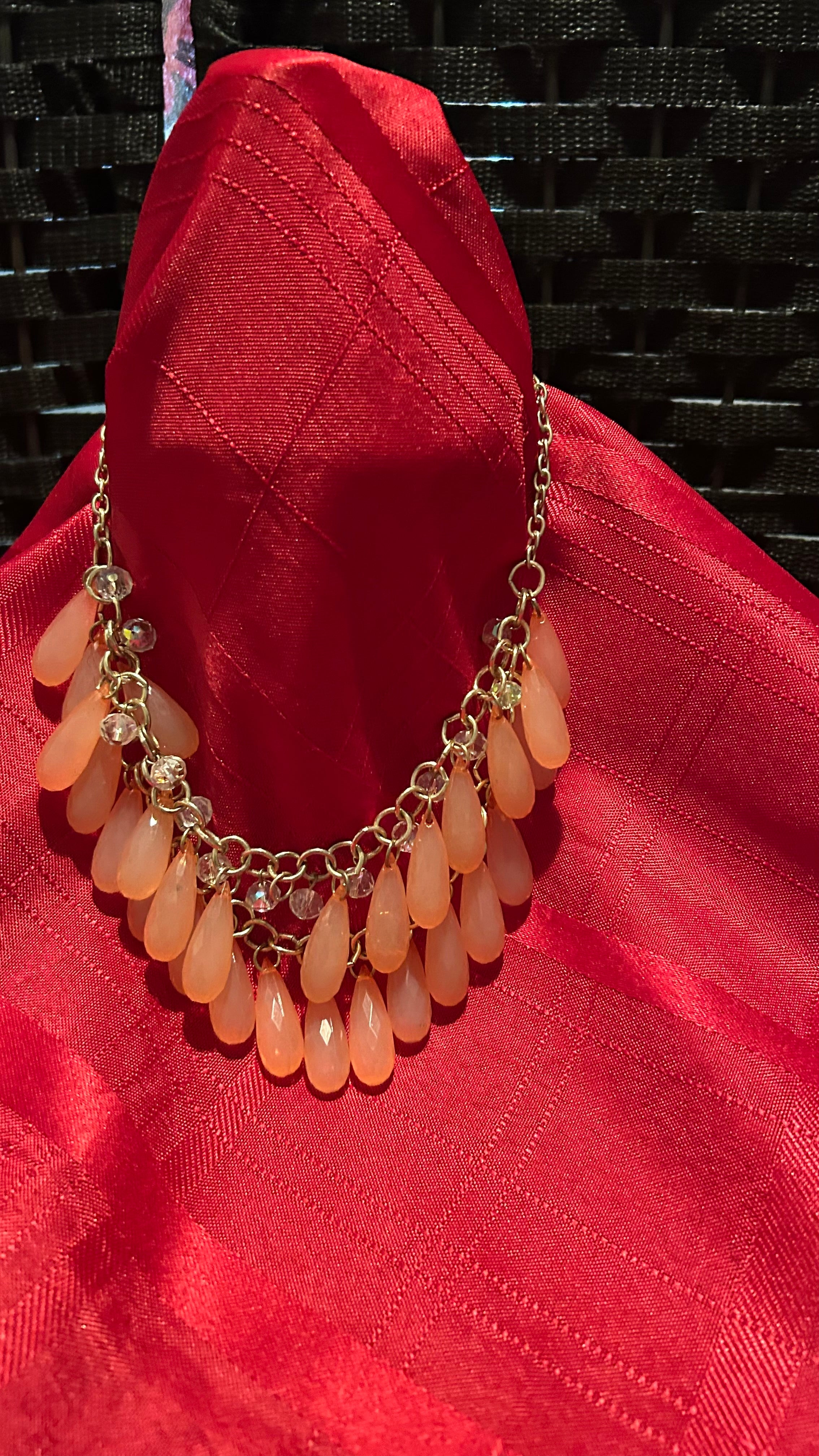 Peach briolette bib necklace