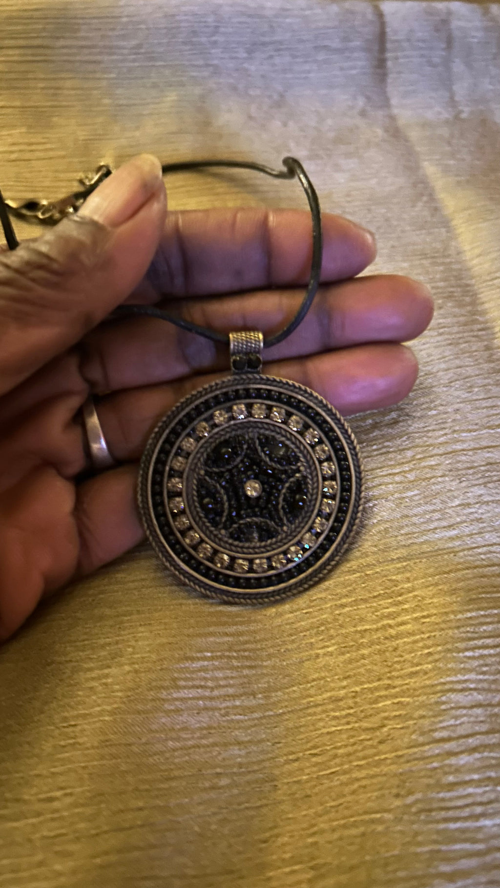 Vintage Necklace With Black Pendant