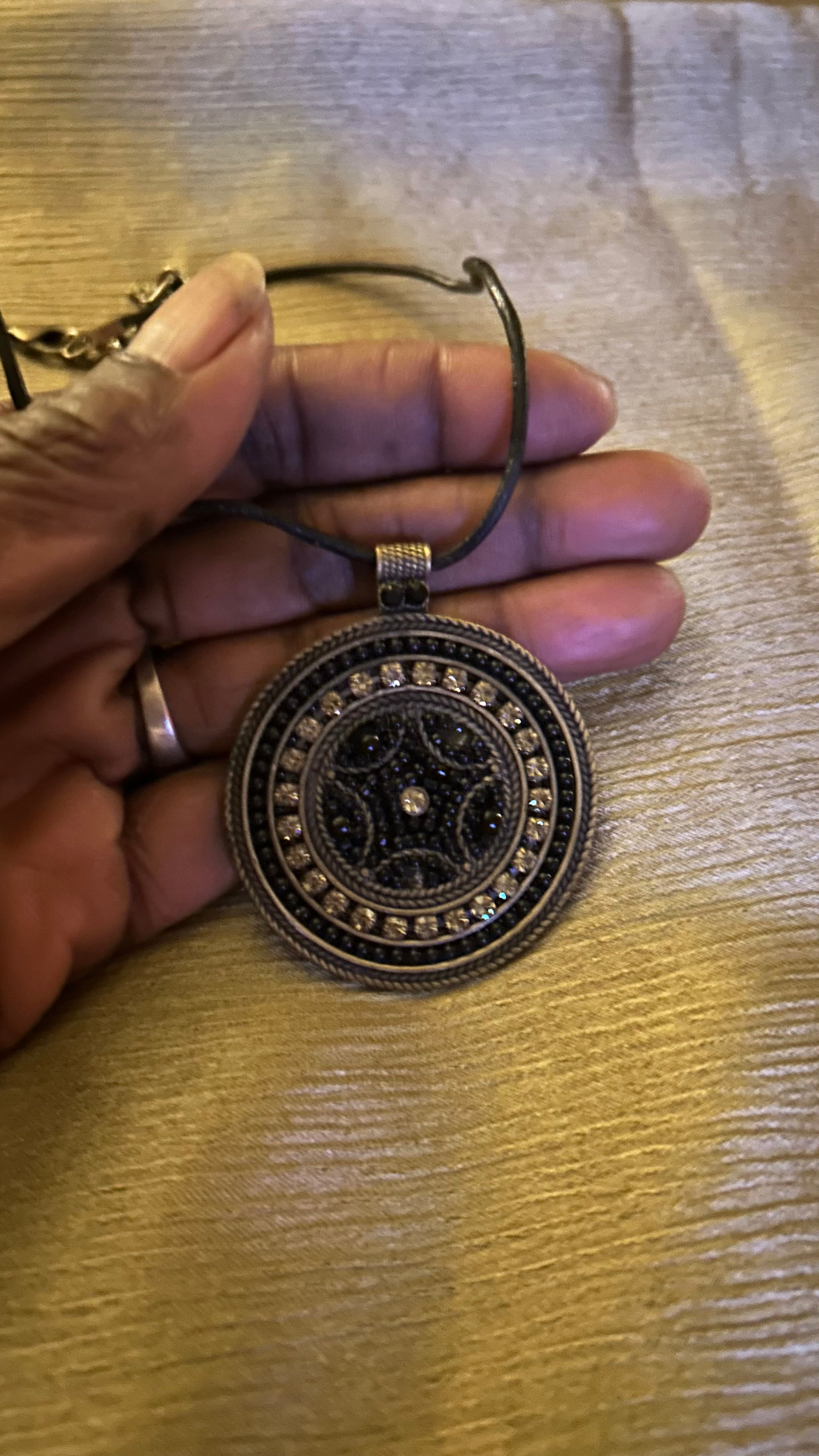 Vintage Necklace With Black Pendant