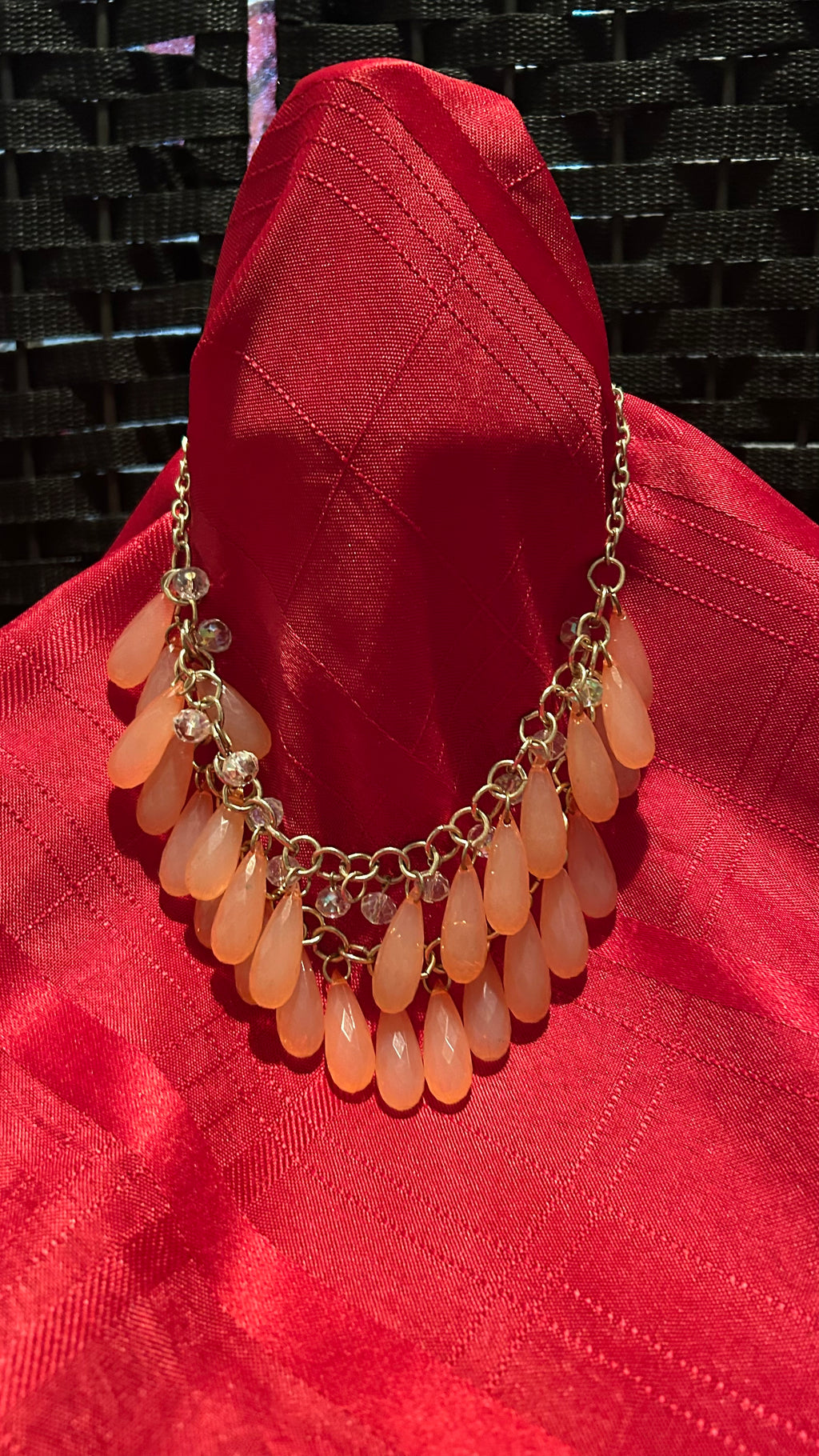 Peach briolette bib necklace
