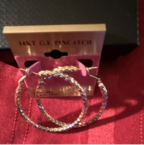14k Yellow Gold and Silver Filled Round Hoop Earrings Pin Catch Latch Back No
Stone