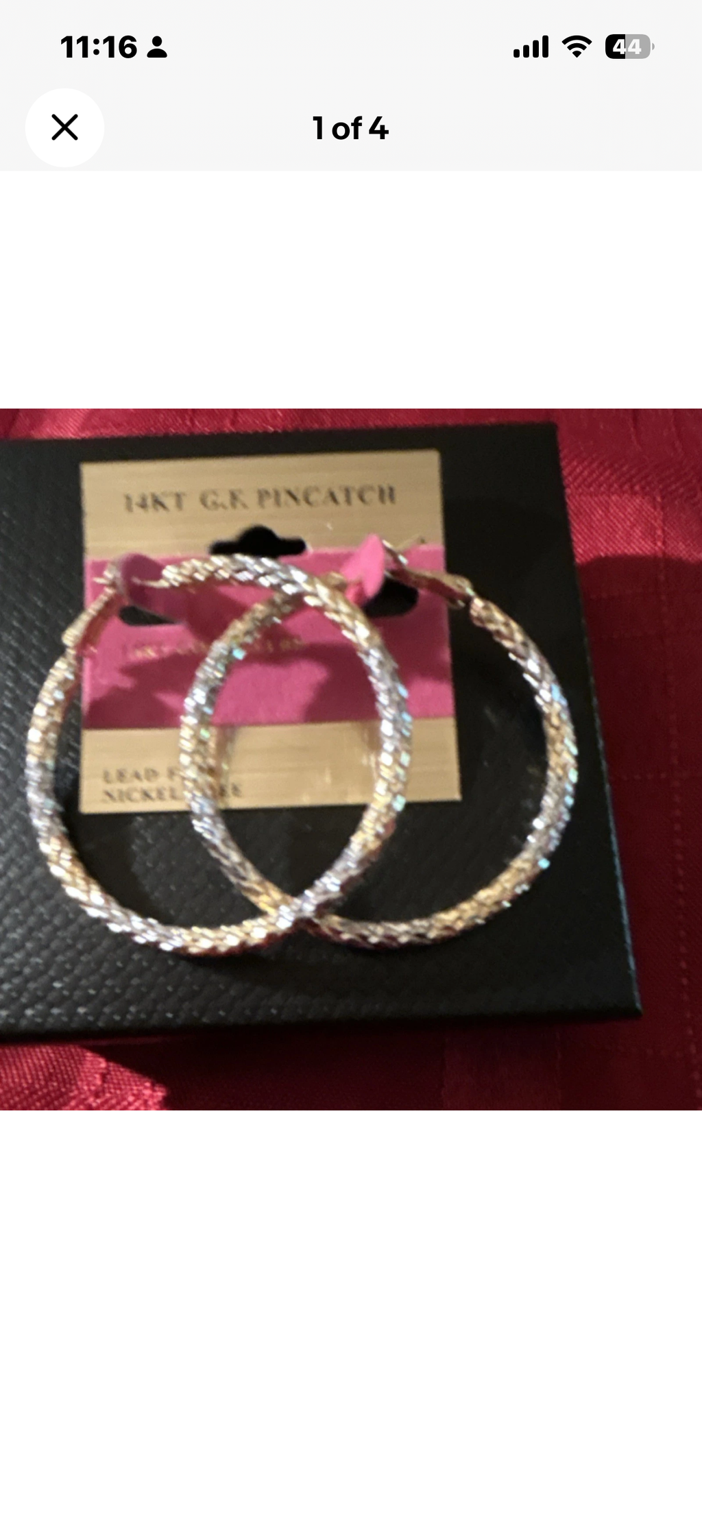 14k Yellow Gold and Silver Filled Round Hoop Earrings Pin Catch Latch Back No
Stone