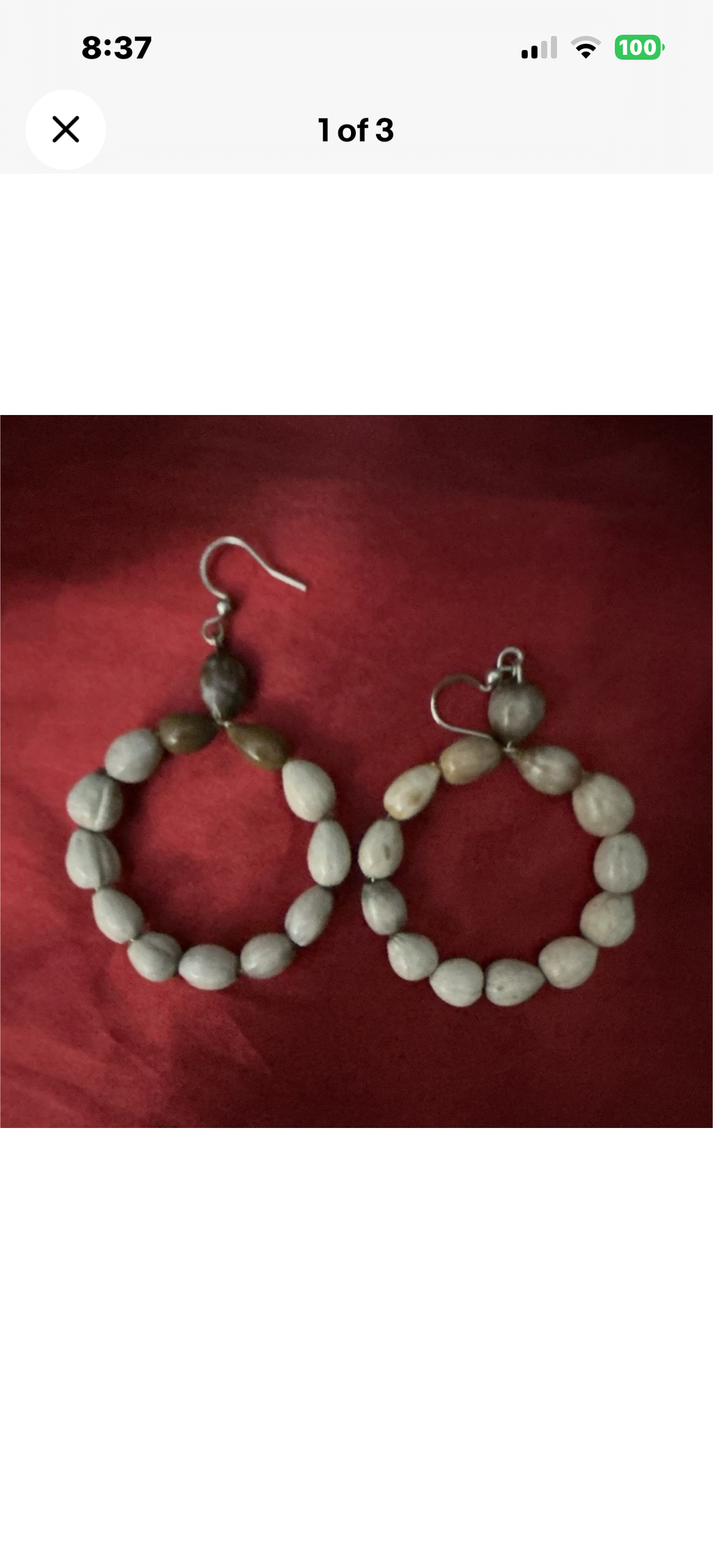 Handcrafted Beaded Hoop
Earrings Gray Brown Beads Hook
Closure