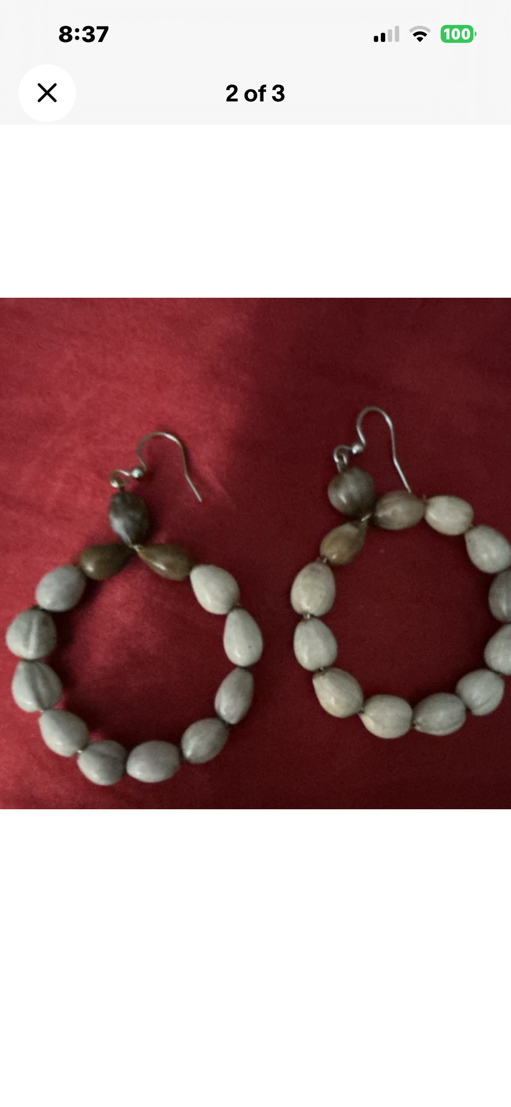 Handcrafted Beaded Hoop
Earrings Gray Brown Beads Hook
Closure