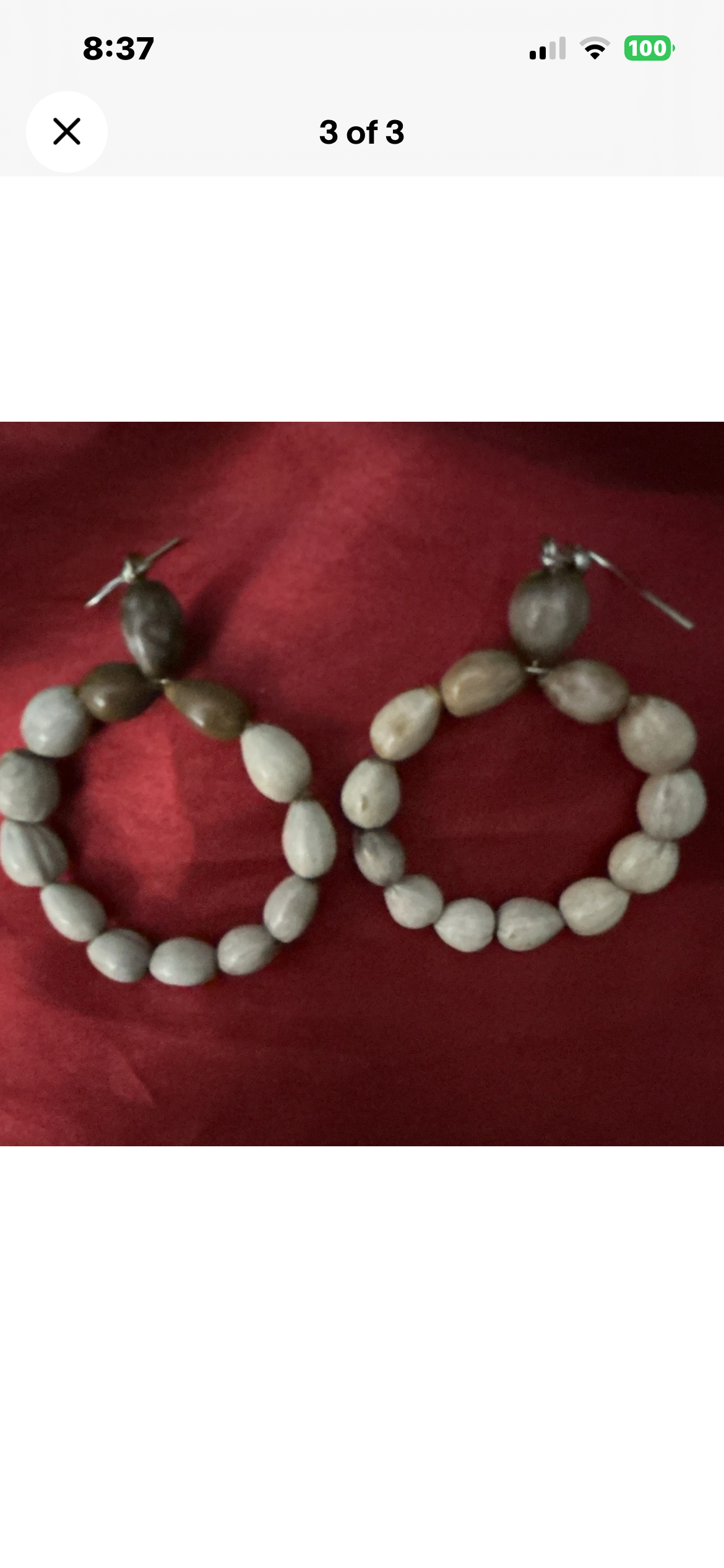 Handcrafted Beaded Hoop
Earrings Gray Brown Beads Hook
Closure