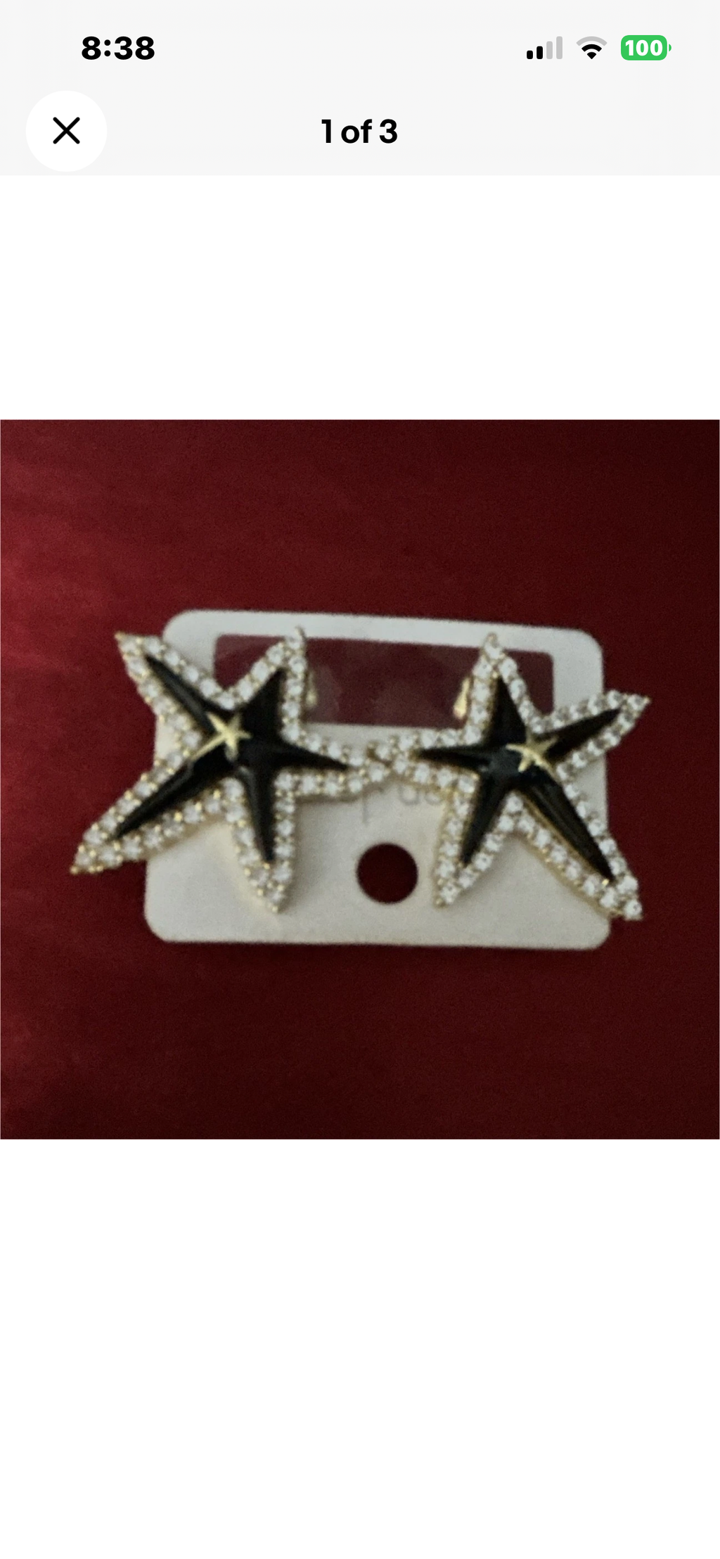 Gold Tone Star Stud Earrings
Black Enamel White Rhinestone
Pavé Butterfly